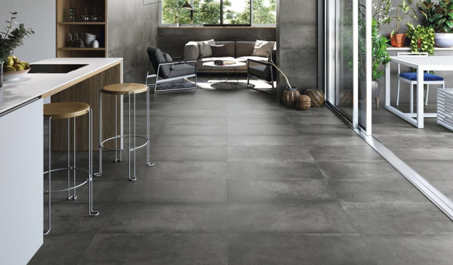 Carrelage grand format imitation béton en grès cérame grand passage Carrelage Concept Design