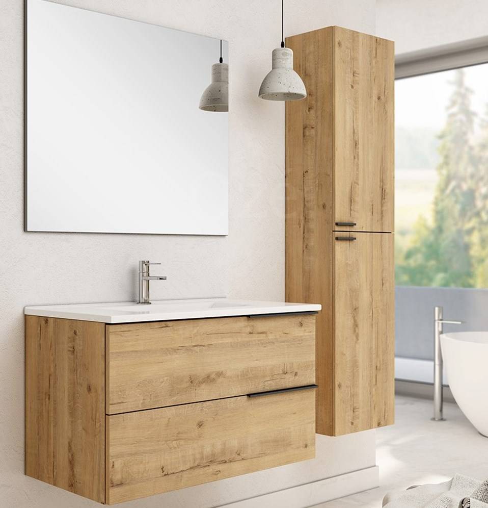 Meuble suspendu contemporain de salle de bain aspect bois proche de Mérignac : Celtik