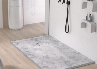 Bac de douche en résine extra-plat avec un décor bois, marbre, béton ou terrazzo : Bac3D 2020