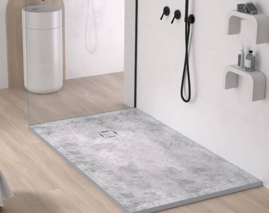 Bac de douche en résine extra-plat avec un décor bois, marbre, béton ou terrazzo : Bac3D 2020