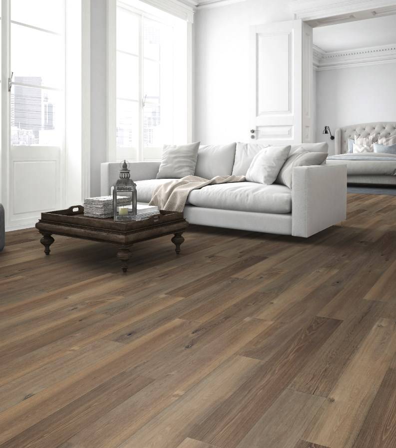 Parquet contrecollé aspect vieux chêne pour pose sur plancher chauffant