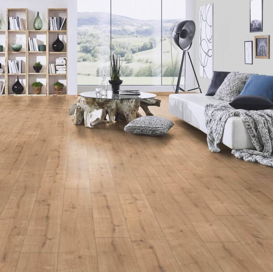 Parquet stratifié emboîtement à plat 4 chanfreins pour sol intérieur passage intensif